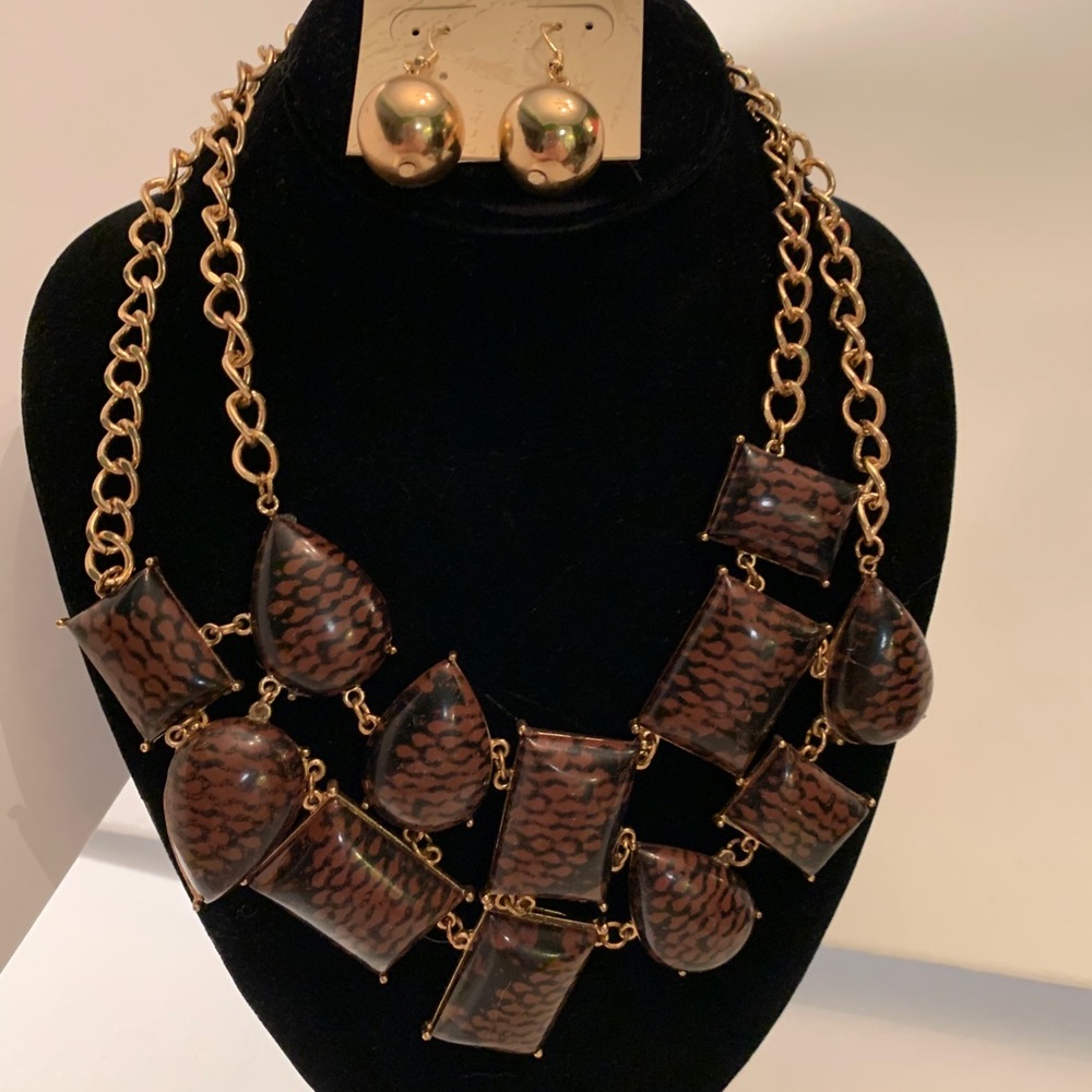 Brown and Black Snakeskin Necklace set gold